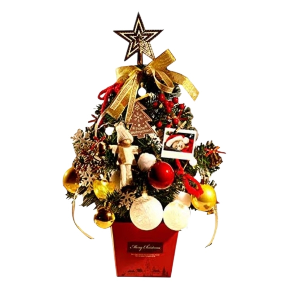 Festive Gold and Red Mini Tabletop Christmas Tree - NIB
